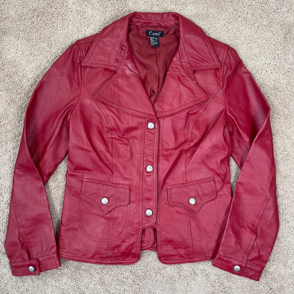 Cami Jacket Womens 12 Red Leather Motorcycle Vintage Biker Flap Pocket Western